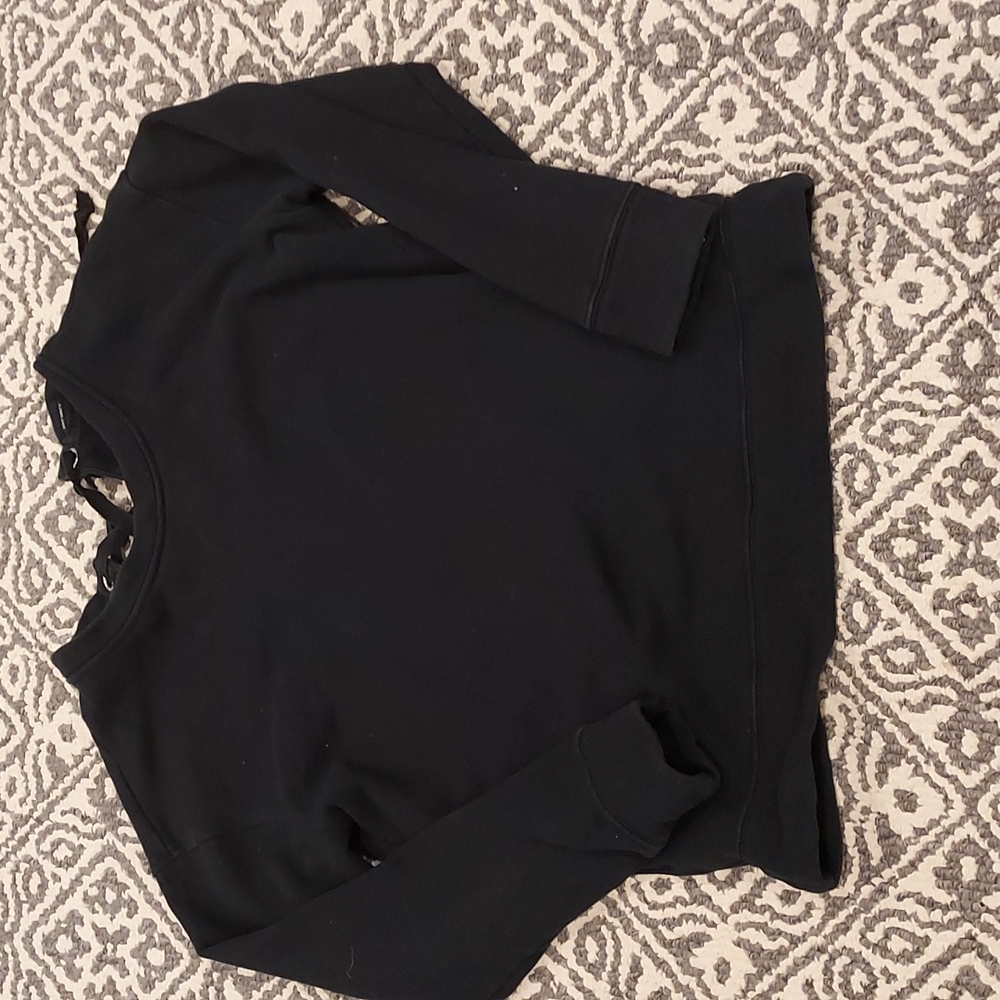 MOTHER Black Crewneck Ribbon Tie-Back Sweatshirt